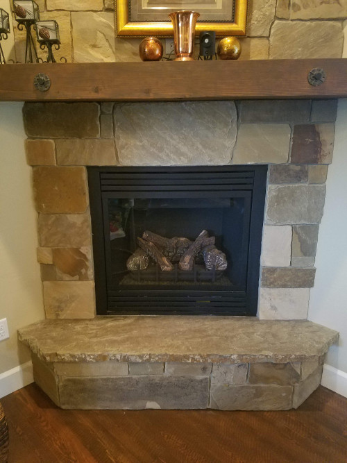 Real Stone With Wood Hearth